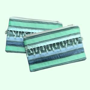 Set of 2 Beaded Cosmetic Zippered Makeup Bag Mini-Tote NWT